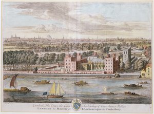 Lambeth Palace, säte för ärkebiskopen av Canterbury, graverat av Johannes Kip (ca 1652-1722)